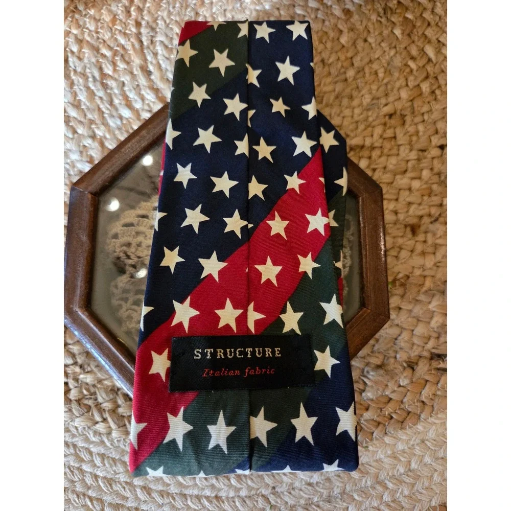 Structure‎ Mens Silk Tie Stars Stripes Red Blue Green Patriotic  Made in the USA